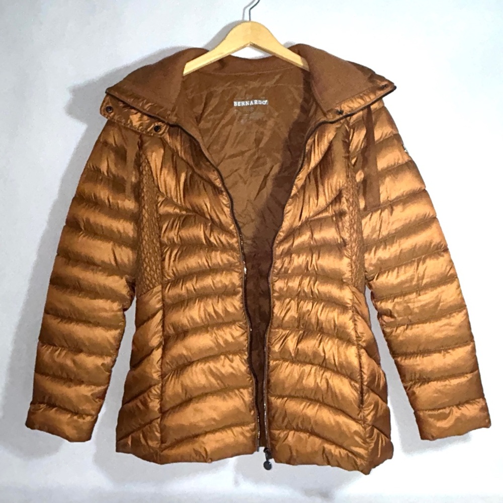 Bernardo Quilted Puffer Jacket Cowl Neck Lightweight Coat Women's Large Camel‎